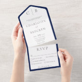 Navy Blue & White Minimal Monogram Dinner All In One Einladung (Abreißen)