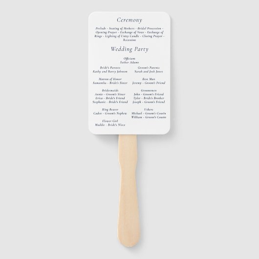 Navy Blue White Minimal Simple Floral Program Fächer (Rückseite)