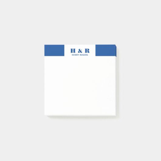 Navy-Blue & White Minimalistic Modernes Monogramm Post-it Klebezettel (Vorderseite)