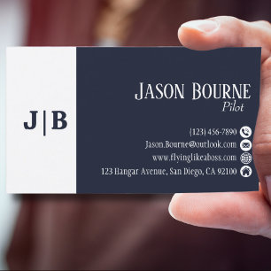 Navy Blue White Minimalistischer QR-Code Visitenkarte