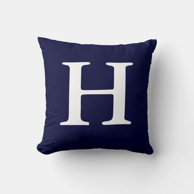 Navy Blue White Mit Monogramm H Throw Kissen (Vorderseite)