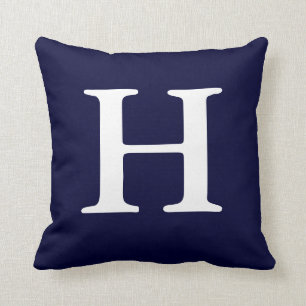 Navy Blue White Mit Monogramm H Throw Kissen