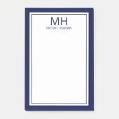 Navy Blue White Mit Monogramm Men Post-it Klebezettel (Vorderseite)