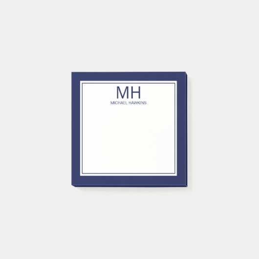 Navy Blue White Mit Monogramm Men Post-it Klebezettel (Vorderseite)