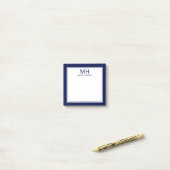 Navy Blue White Mit Monogramm Men Post-it Klebezettel (Auf Schreibtisch)