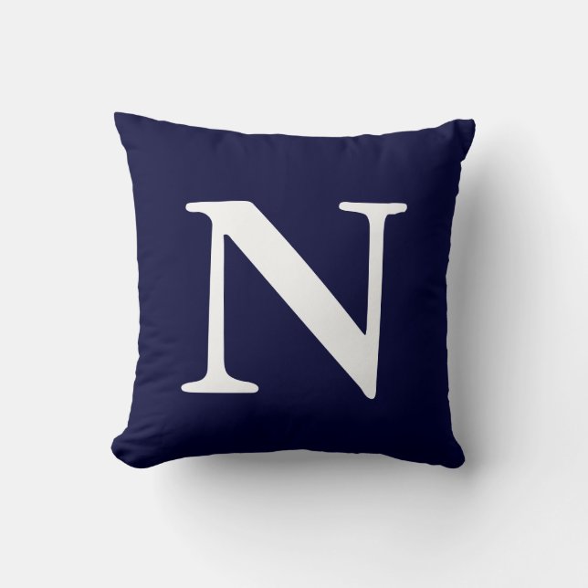 Navy Blue White Mit Monogramm N Throw Kissen (Vorderseite)