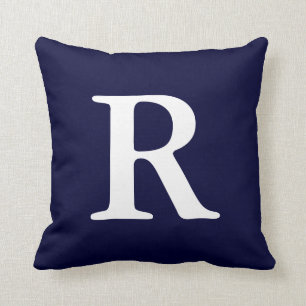 Navy Blue White Mit Monogramm R Throw Kissen