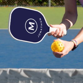 Navy Blue White Modern Monogram Pickleball Schläger