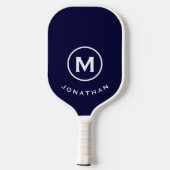 Navy Blue White Modern Monogram Pickleball Schläger (Rückseite)