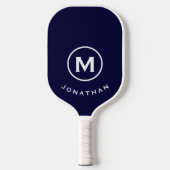 Navy Blue White Modern Monogram Pickleball Schläger (Vorderseite)
