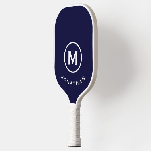 Navy Blue White Modern Monogram Pickleball Schläger (Links)