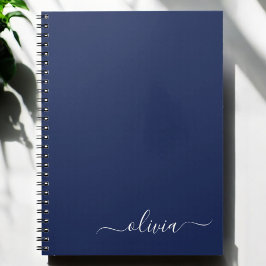 Navy Blue White Modern Script Giron Monogram Name Notizblock