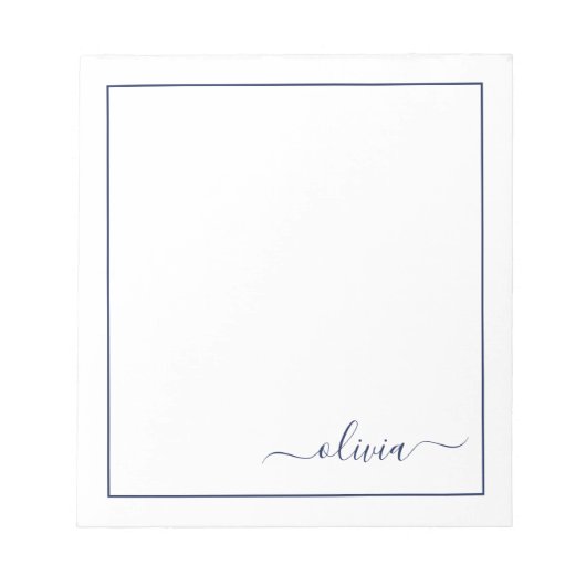 Navy Blue White Modern Script Giron Monogram Name Notizblock (Vorderseite)