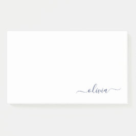 Navy Blue White Modern Script Giron Monogram Name Post-it Klebezettel