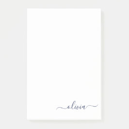 Navy Blue White Modern Script Giron Monogram Name Post-it Klebezettel