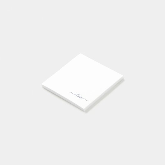 Navy Blue White Modern Script Giron Monogram Name Post-it Klebezettel (angewinkelt)