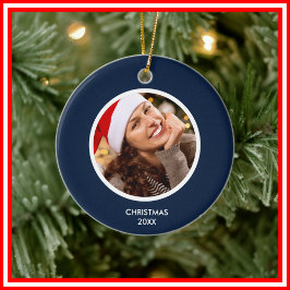 Navy Blue & White | Modernes Monogramm-FOTO Keramik Ornament