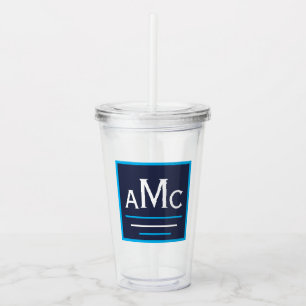 Navy Blue & White Monogram Acryl Tumbler Acryltrinkbecher