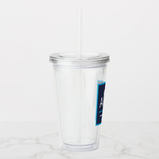 Navy Blue & White Monogram Acryl Tumbler Acryltrinkbecher (Rechts)