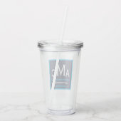 Navy Blue & White Monogram Acryl Tumbler Acryltrinkbecher (Rückseite)