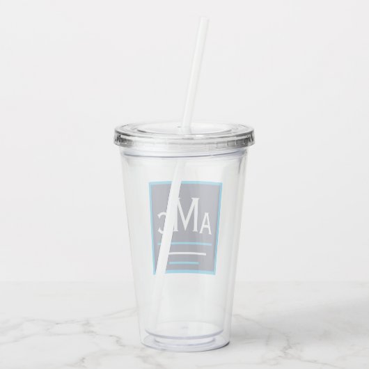 Navy Blue & White Monogram Acryl Tumbler Acryltrinkbecher (Rückseite)