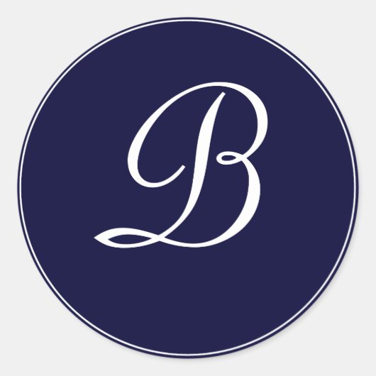 Navy Blue & White Monogram "B" Runder Aufkleber (Vorderseite)