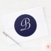 Navy Blue & White Monogram "B" Runder Aufkleber (Umschlag)