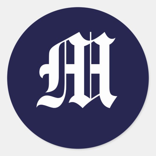 Navy Blue & White Monogram "M" Runder Aufkleber (Vorderseite)