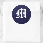 Navy Blue & White Monogram "M" Runder Aufkleber (Tasche)