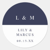 Navy Blue White Monogram Minimalistische Gastgesch Runder Aufkleber (Vorderseite)