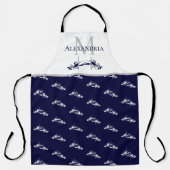 Navy Blue White Monogram Name Lobster Muster Schürze (Vorderseite)