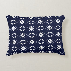 Navy Blue White Monogram Paddle Lake House Dekokissen