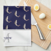 Navy Blue White Monogram Trommelmuster Geschirrtuch (Viertel Falte)