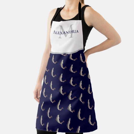 Navy Blue White Monogram Trommelmuster Schürze (InSitu)