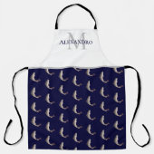 Navy Blue White Monogram Trout Patterns Schürze (Vorderseite)