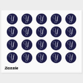 Navy Blue & White Monogram Y Runder Aufkleber (Blatt)