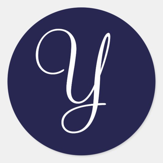 Navy Blue & White Monogram Y Runder Aufkleber (Vorderseite)