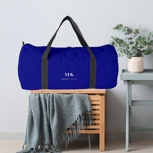 Navy Blue White Name Monogram Duffle Bag