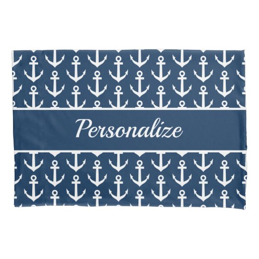Navy-Blue-White-nauboat Anker Custom Kissenbezug (Vorderseite)