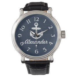 Navy Blue/White Nautical Anchor Custom Watch Armbanduhr