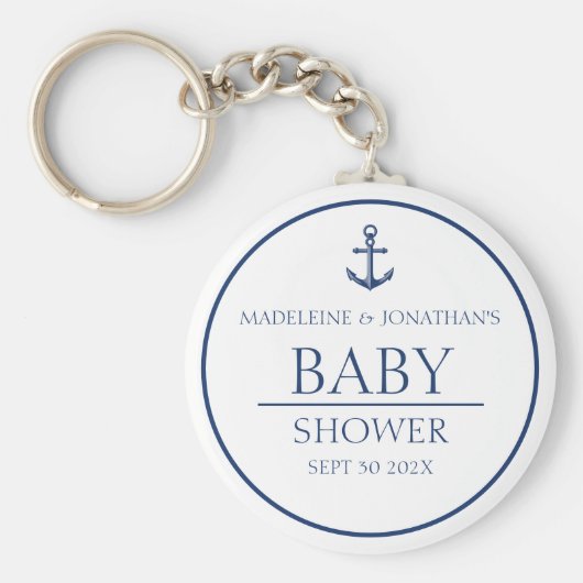 Navy Blue White Nautical Baby Dusche Gastgeschenk Schlüsselanhänger (Vorne)