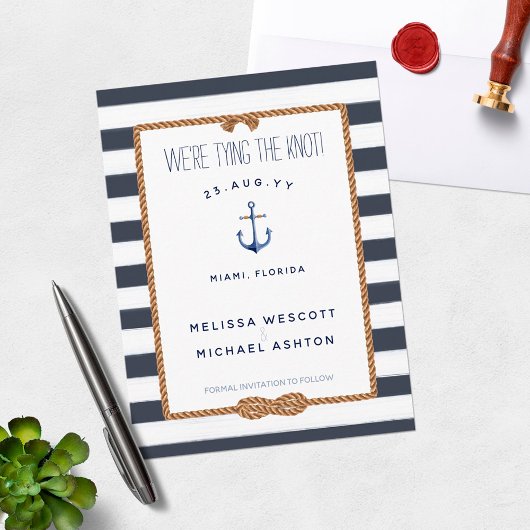Navy Blue White Nautical Bying the Knot Infinity Save The Date