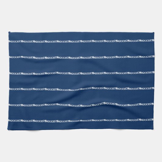 Navy Blue White nautical rope Muster Kitchen Tow Geschirrtuch (Horizontal)