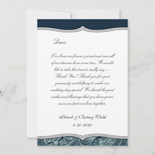 Navy Blue & White Nautical Wedding Danke Karten (Rückseite)