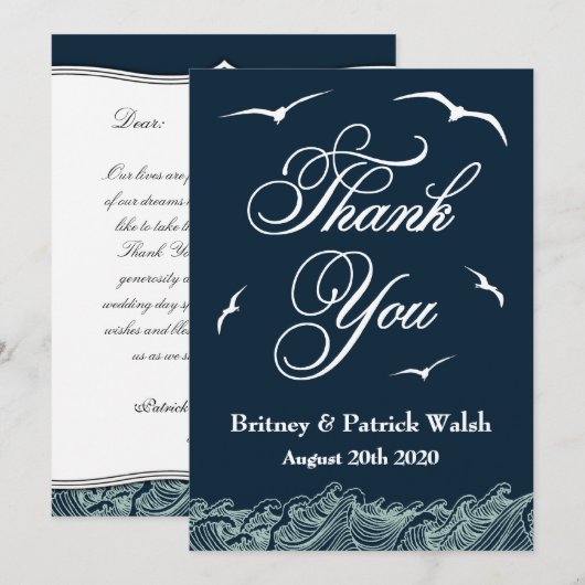 Navy Blue & White Nautical Wedding Danke Karten (Vorne/Hinten)