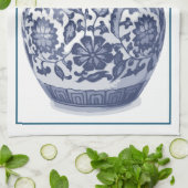 Navy Blue White New England Hamptons Ginger Jar Geschirrtuch (Gefaltet)