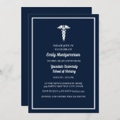 Navy Blue White Nursing School Graduation Party Einladung (Vorne/Hinten)