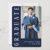 Navy Blue White One Foto Abschluss Einladung (Vorderseite)