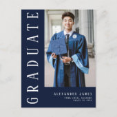 Navy Blue White One Foto Abschluss Einladungspostkarte (Vorderseite)