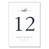 Navy Blue & White Personalisiert Tischnummer Card (Rückseite)